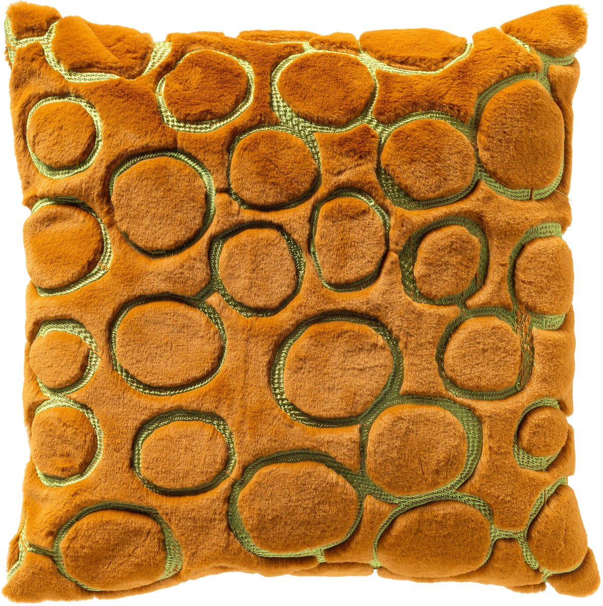 Dutch Decor DOMANI - kussenhoes 45x45 cm - bontlook - cirkelpatroon - Buckthorn Brown - bruin, groen - met rits - zonder binnenkussen