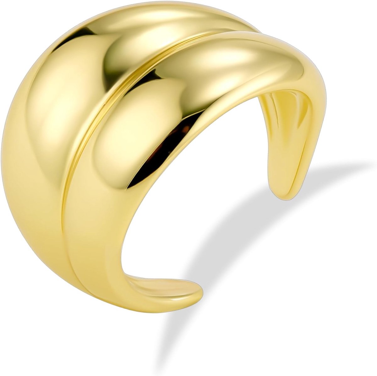 Ringen voor Dames, 14K Verguld Dubbel Stapelbare ring,goud,verstelbaar,open,dik,breed,groot,glad,koepelvormig,waterdruppelvormige duimvingerringen voor vrouwen en mannen