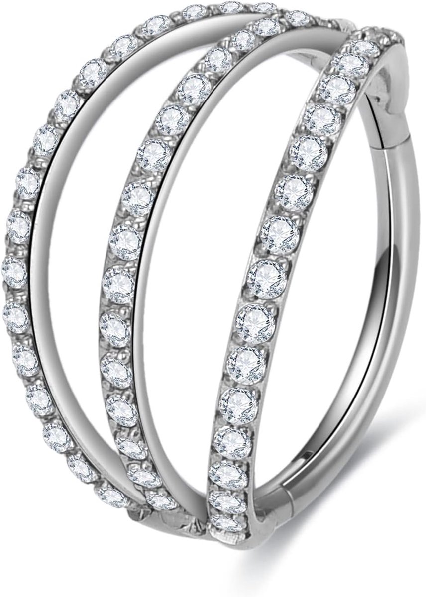 Ringen voor gevoelige huid, 16G septum clicker neusring, druppelvormige dubbele drievoudige neusring 6 mm 8 mm 10 mm 12 mm, Kristal