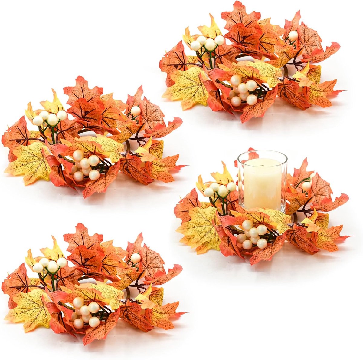 Kunstbloemen - Kunstmatige Esdoorn Bladeren Krans - Kunstbloemen Kaarsring - Kunstplant Krans - Realistische Kunst - Herfstdecoratie - Feestdecoratievoorwerpen - Halloween Decoratie, Candle Holder Garland - Voor Tafel, Huis & Feest - 25cm