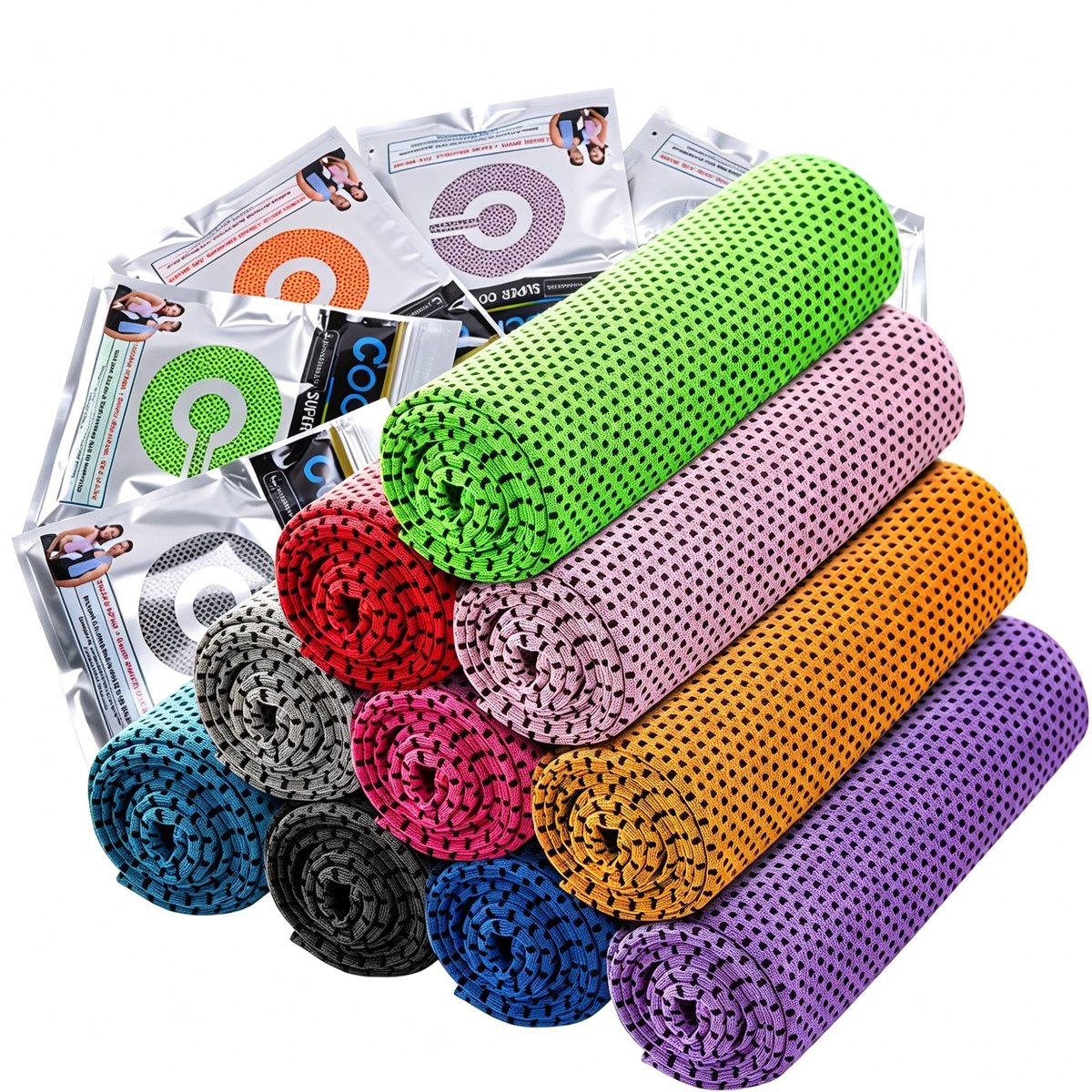 Verpakking van 10 verkoelende handdoeken – Individueel verpakt – 30x80cm – Sneldrogende verkoelende handdoeken – Microvezel sporthanddoeken – Zweetabsorberende verkoelende handdoeken – Verkoelende handdoeken voor nek en gezicht – (10 handdoeken)