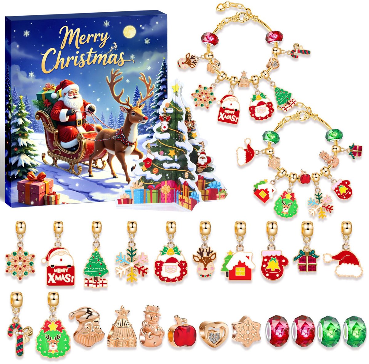 2026 Kerstkalender - 24 dagen aftelkalender - kalender - kalender 2026 - aftelkalender kerst - Kerst Countdown - armbanden - kerstfeestjes - meisjes - ideaal als kerstcadeautje of -bedankje.