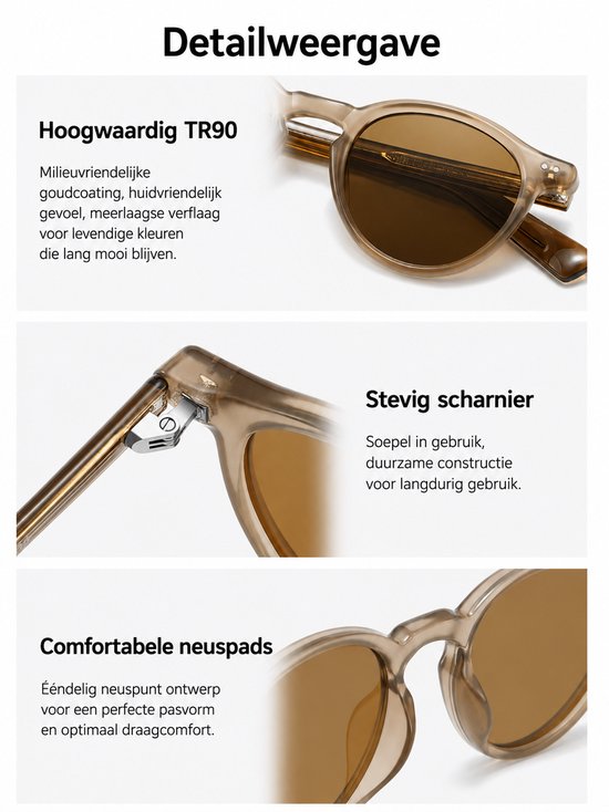 Gepolariseerde Zonnebril - Zonnebril Dames & Heren - UV400 - Vintage Bruin — afbeelding 3