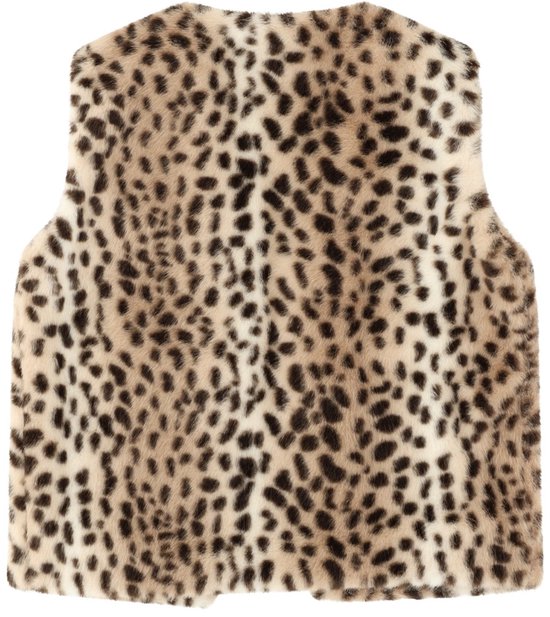 Gebroken witte dames bodywarmer met luipaardprint, bruine voering.