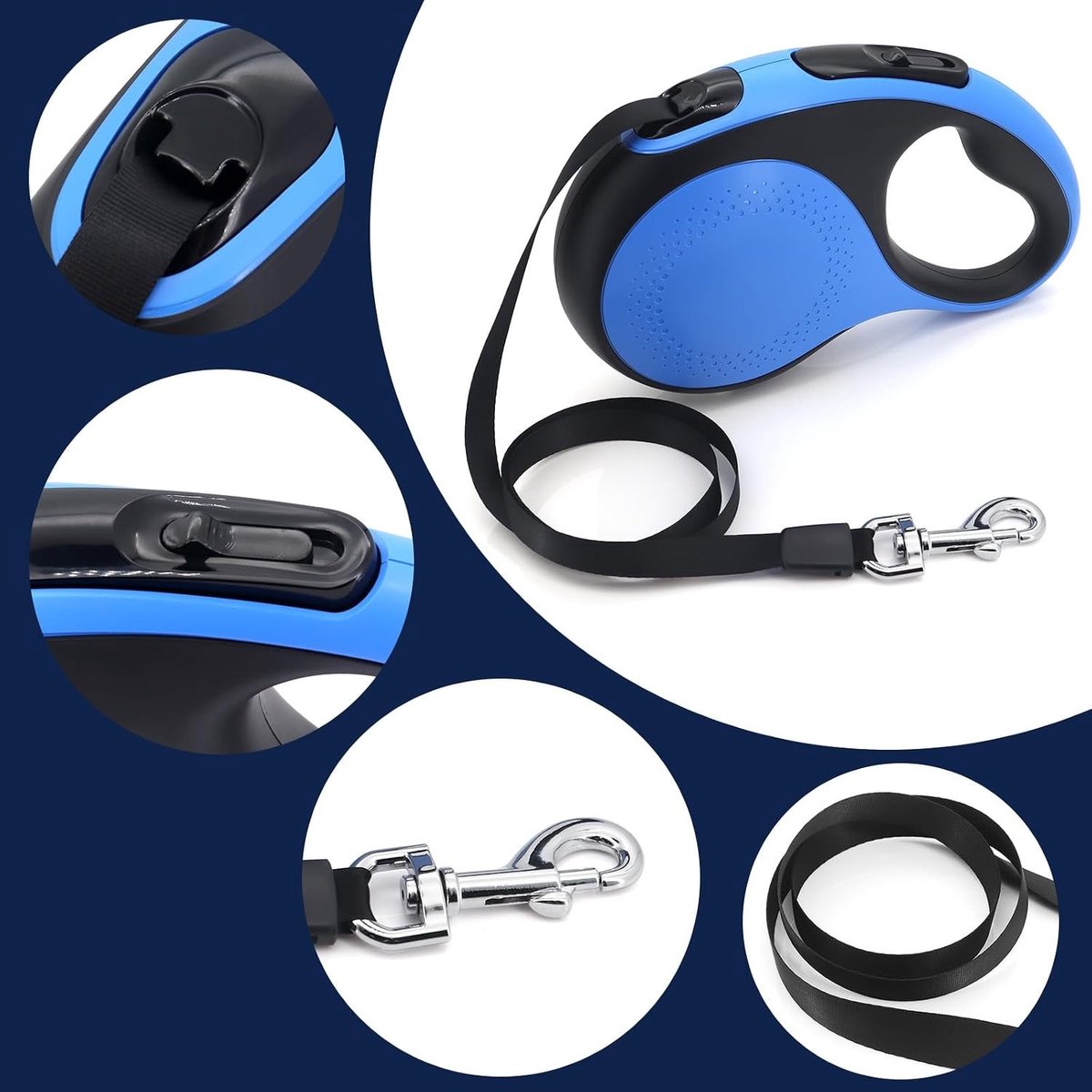 Intrekbare Hondenriem - Blauw - 8 Meter - Duurzame Automatische Huisdierriem met LED-Verlichting - Voor Kleine Honden