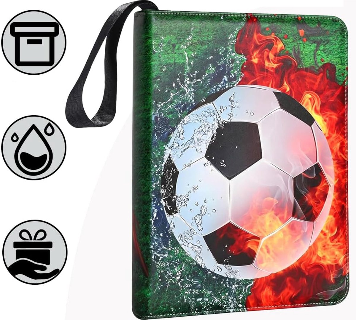 Kaartenalbum Met 900 Vakjes Voetbal Omslagontwerp Kaartenmap - Waterdicht PU Ritssluiting Uitneembare Pagina's - Ideaal Cadeau Voor Ruil- En Sportkaarten - Groen