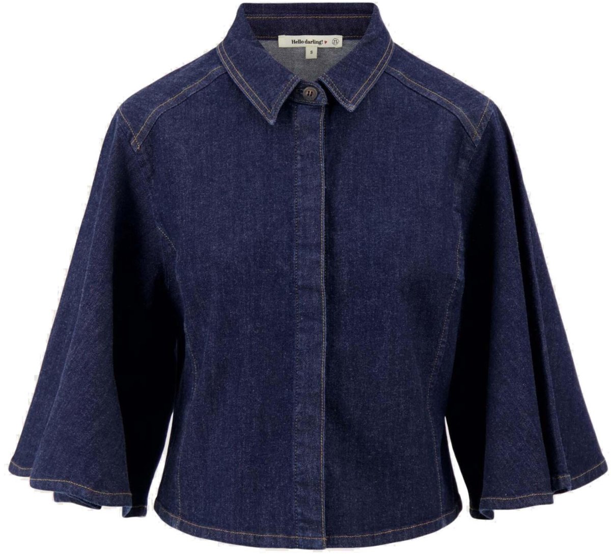 Zusss Blouse Denim Blouse With Wide Sleeve 0309 0067 2023 Dark Denim Dames Maat - L