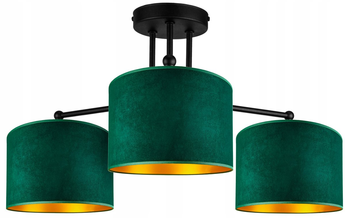 Hanglamp met Velours Lampenkap - Groen & Goud - LED