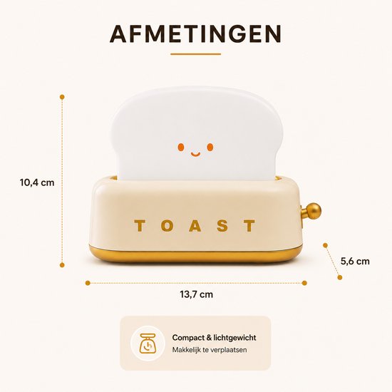 Nachtlamp Toaster beige Veldman Living - leuke nachtlamp voor kinderen - Toaster Beige van Veldman Living — afbeelding 2