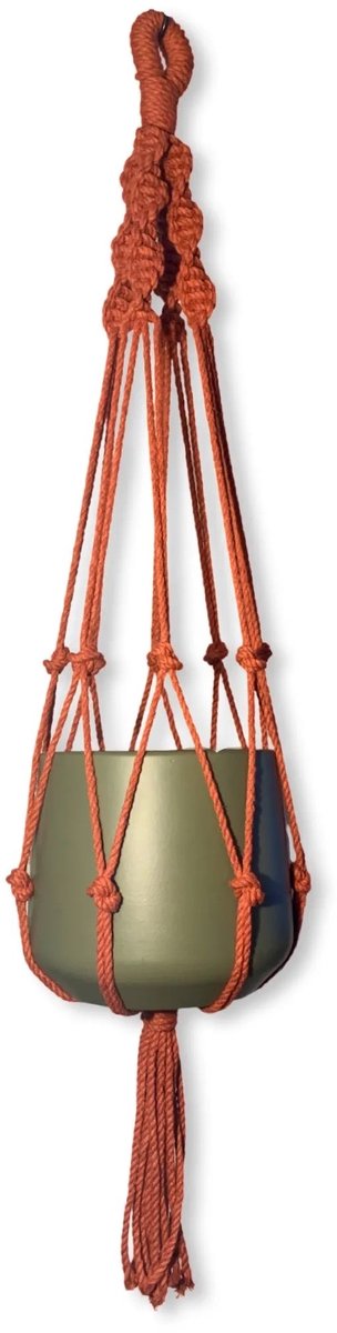 Plantenhanger 'Twisty' - Kies Kleur en lengte - Rood/Roestbruin - 120 cm lang - Katoenkoord - Geschikt voor Pot met Diameter t/m 25 cm - Handgemaakt in ons Macramé Atelier - Prijs per Stuk - Let op: Exclusief Pot - Inclusief Verzendkosten