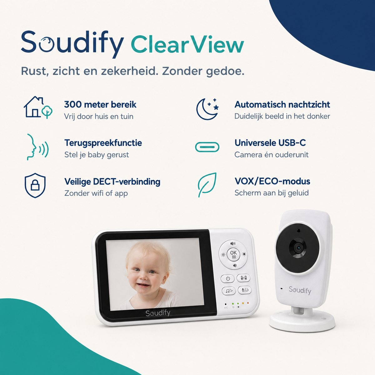 Soudify ClearView Babyfoon met Camera HD Beeldkwaliteit - afbeelding 2