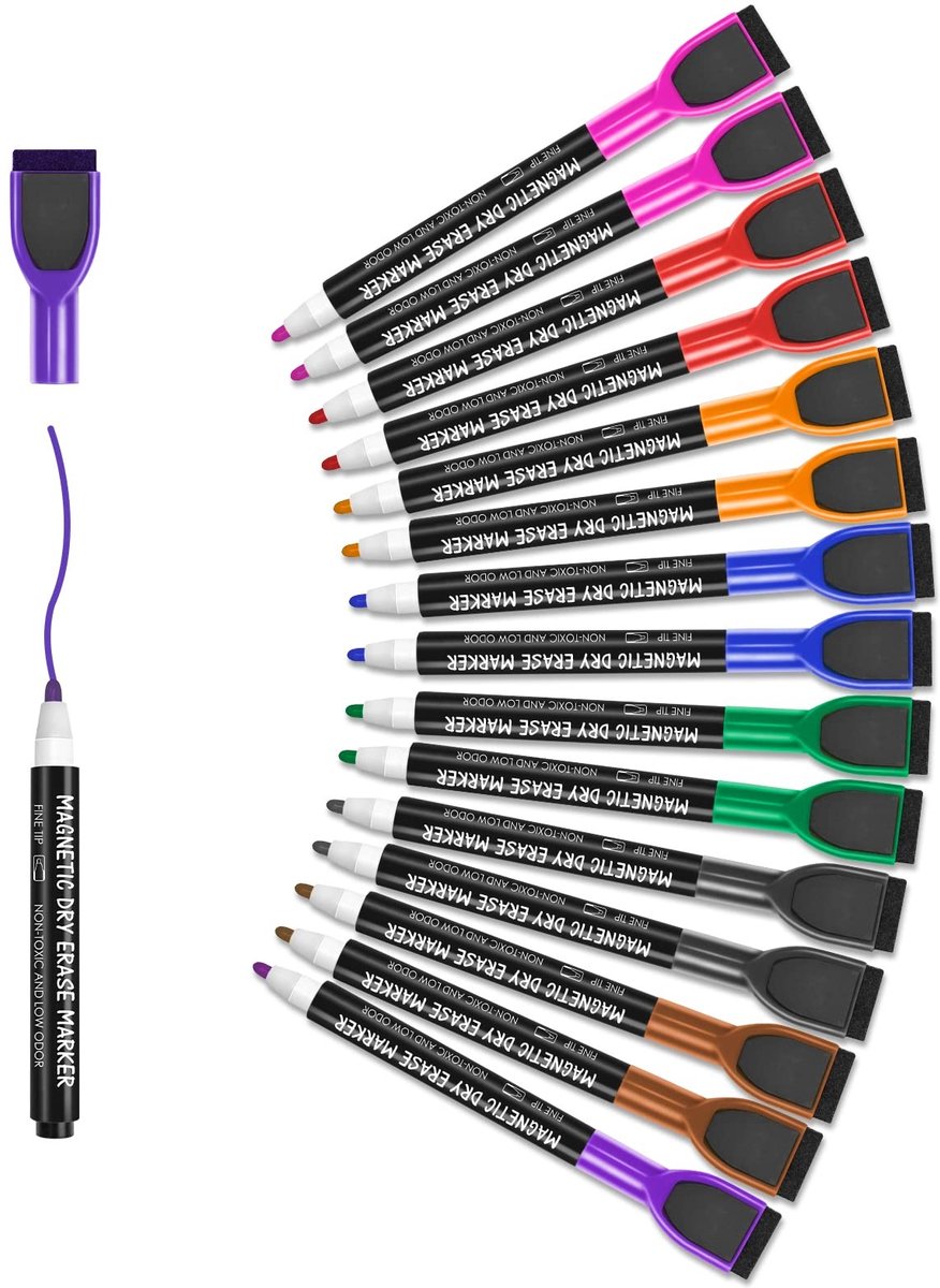 SolidKeus - Set van 16 Magnetische Whiteboard Markers met Fijne Punt