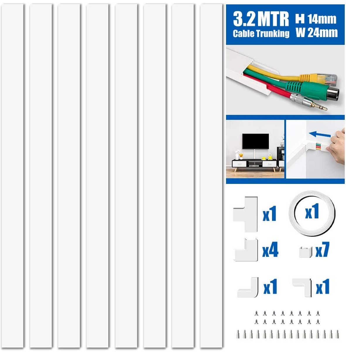 SolidKeus - Kabelgoot Set voor TV-kabels, 8 Stuks, Zelfklevend