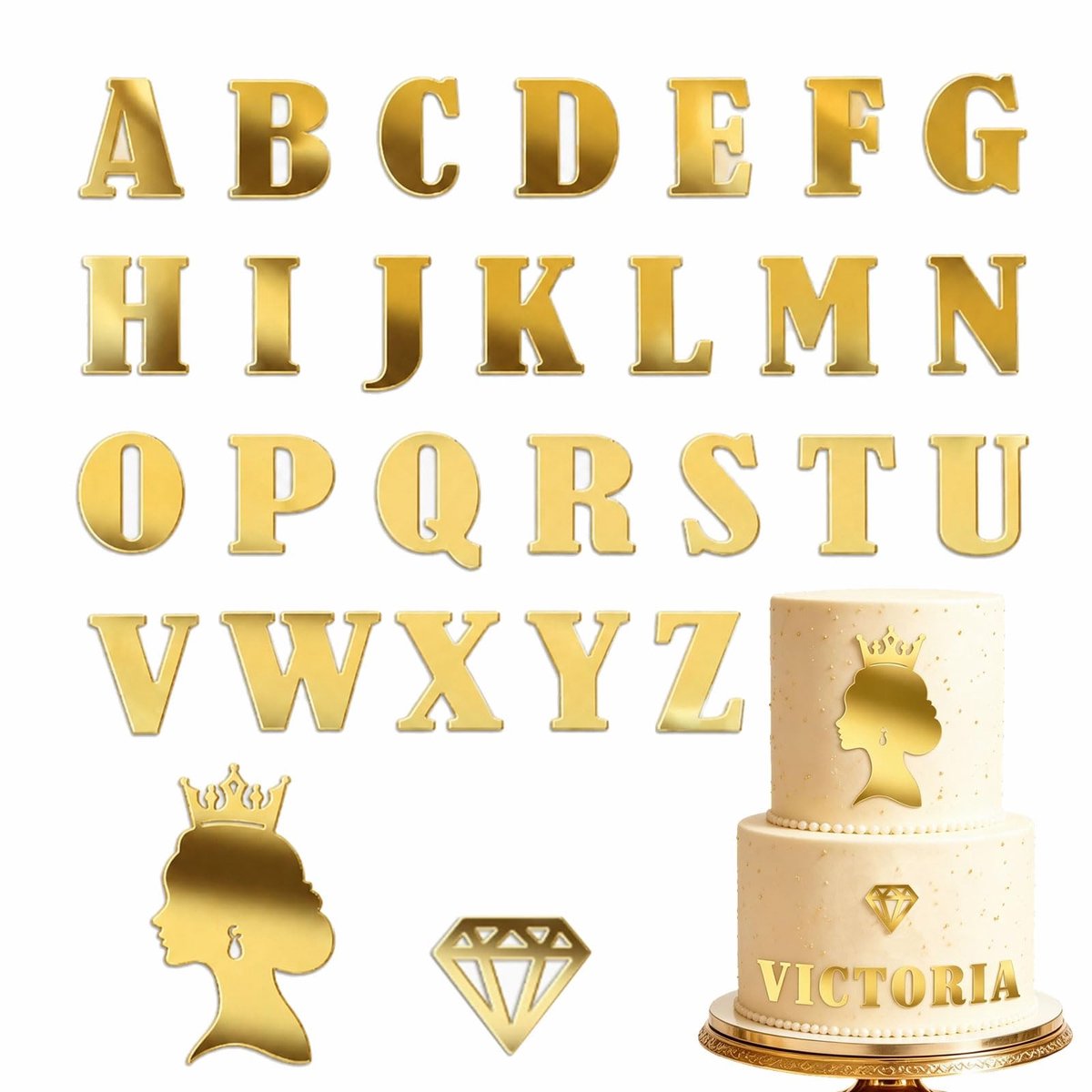 SolidKeus - 28 Stuk Gouden Acryl Taartprikkers met Prinsessenmotief