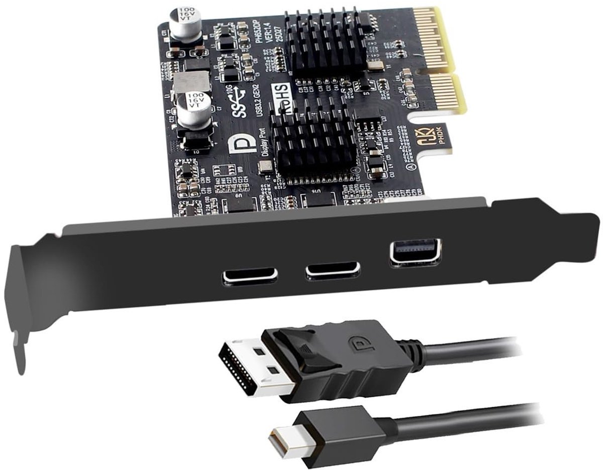 SolidKeus - PCI-E 4x & Mini DisplayPort naar Dual USB-C en 4K Adapter