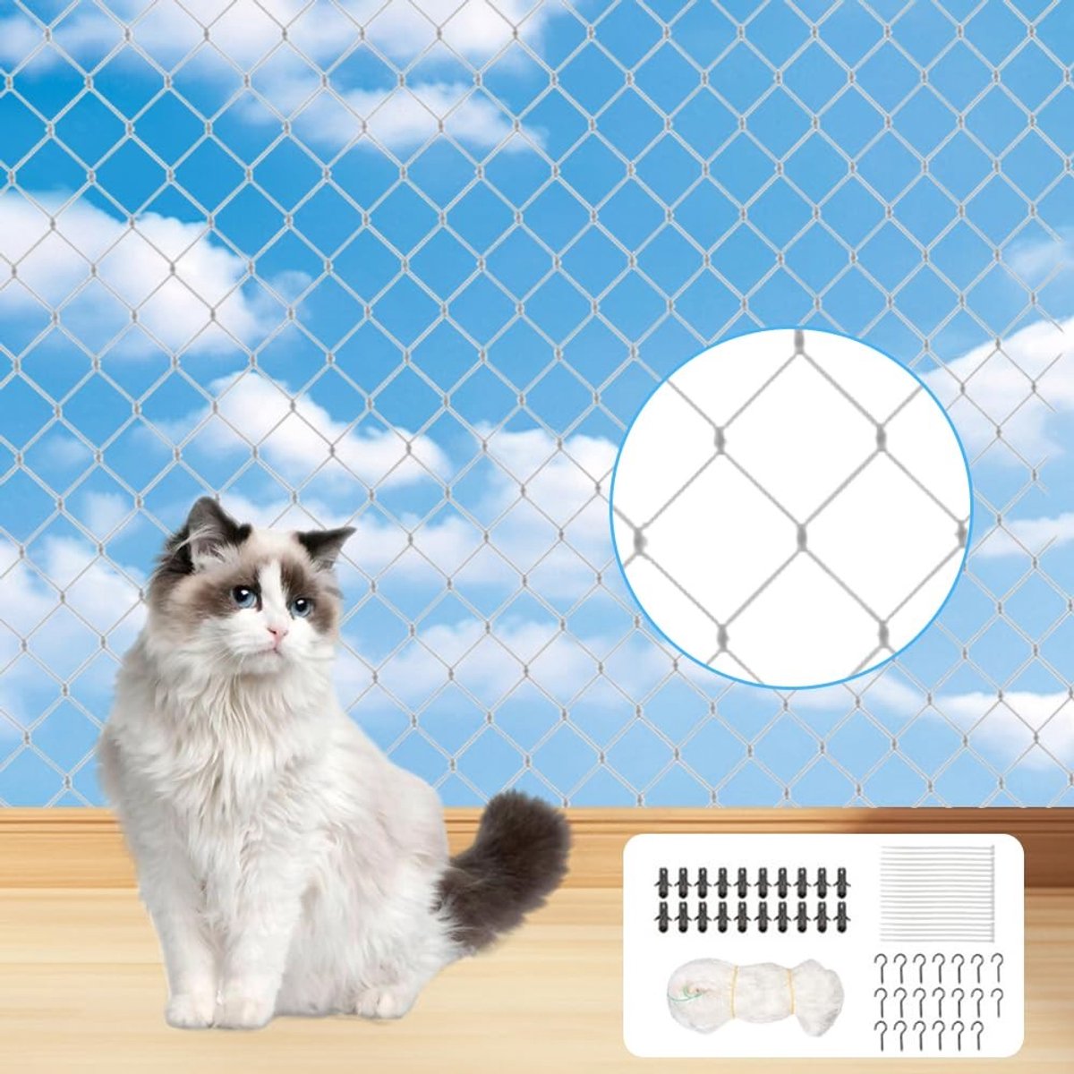 SolidKeus - Kattennet voor Balkon zonder Boren, Draadversterkt en Transparant