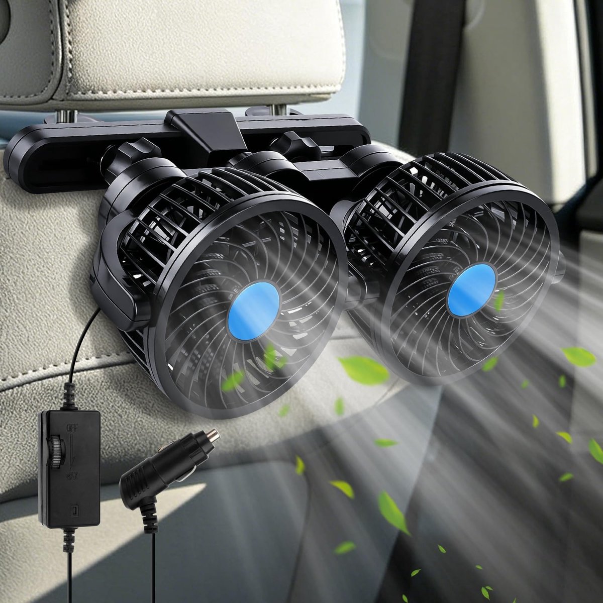 SolidKeus - Auto Ventilator met Dubbele Kop en 360° Rotatie