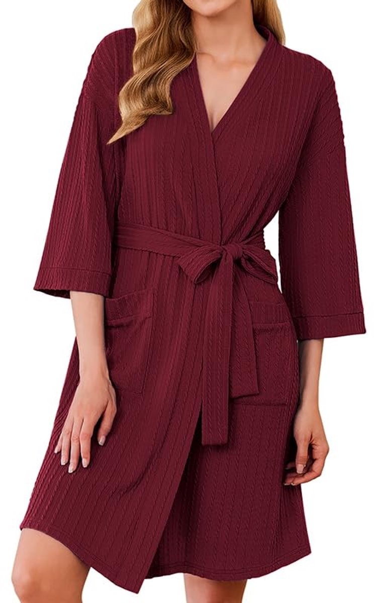 SolidKeus - Dames Korte Dressing Gown met 3/4 Mouwen