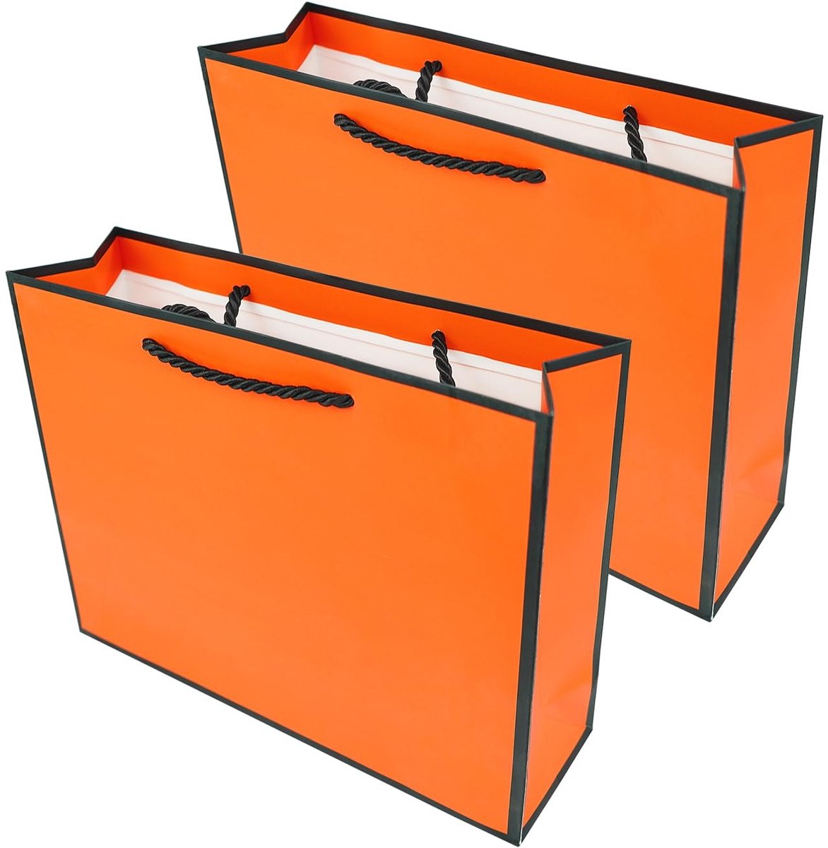 SolidKeus - Set van 2 Kraft Papieren Cadeau Tassen met Handvatten (Oranje)
