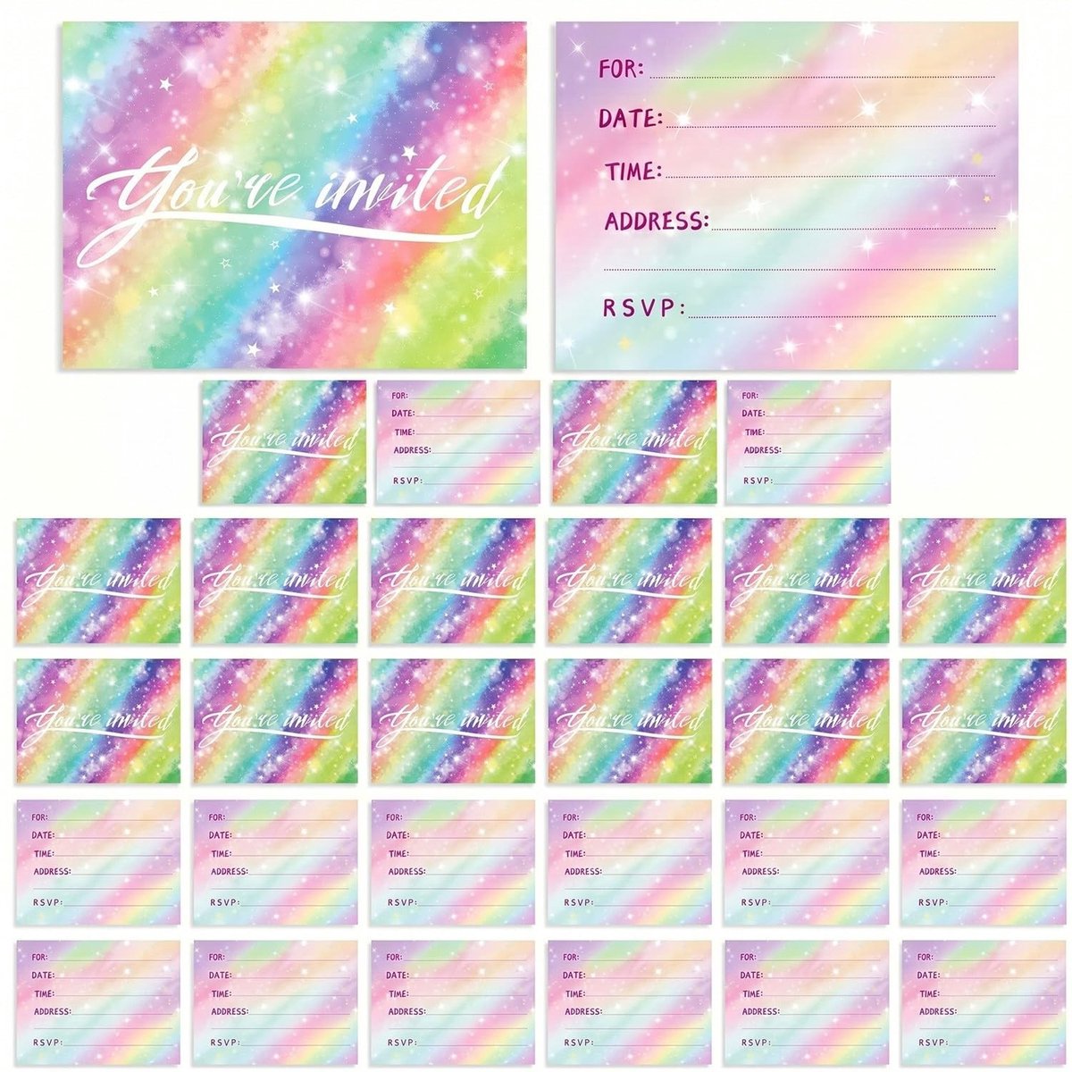 SolidKeus - Uitnodigingskaarten voor Kinderverjaardag, Regenboog, 30 Stuks