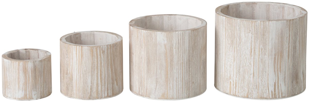 J-Line Bloempotten - hout - gebroken wit - set van 4