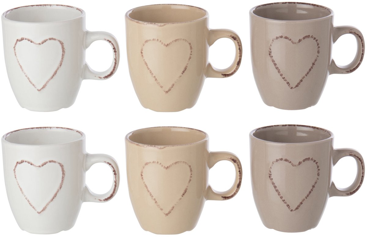 J-Line kopje Hart - steengoed - wit/beige - 6 stuks