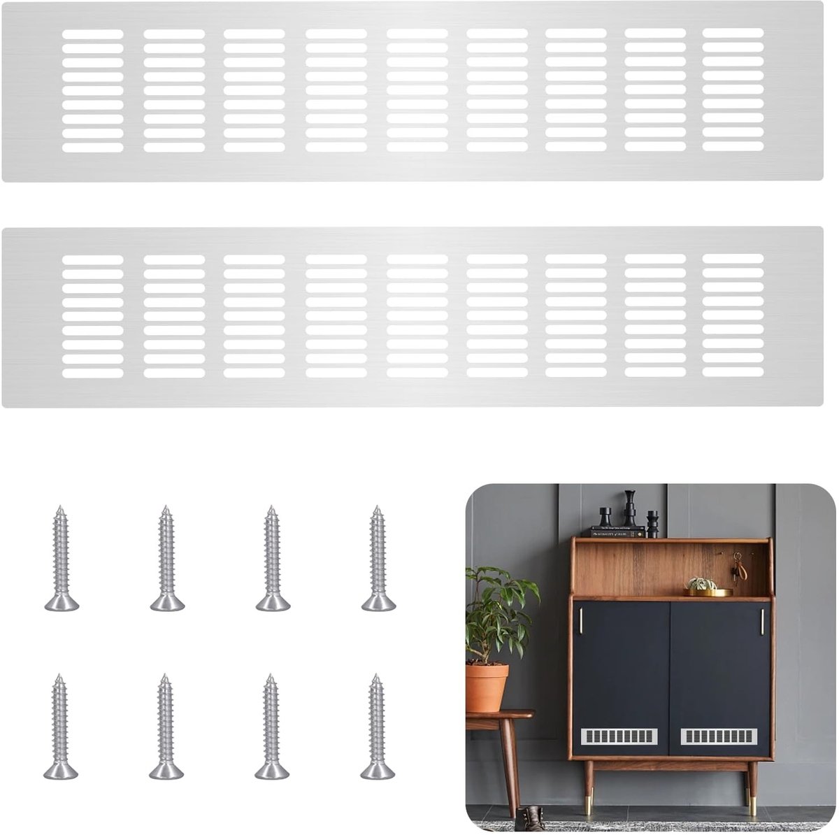 SolidKeus - Set van 2 Aluminium Ventilatieroosters 80 x 400 mm Zilver