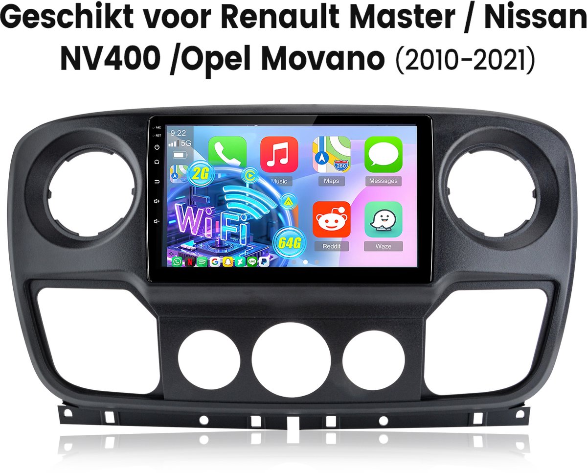 Cestovet Autoradio - Geschikt Voor Renault Master / Nissan NV400 / Opel Movano - 2GB + 64GB 4Core - 10.1 inch Android 14.0 CarPlay Autoradio - Draadloos CarPlay & Android Auto - Bluetooth & WiFi - GPS Navigatie - USB RDS FM