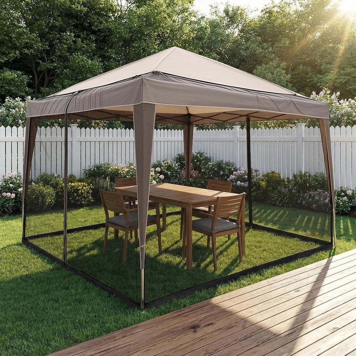 Verstelbaar Muggenscherm voor Tuinpaviljoen 3 x 3 m met 2 Ritsdeuren, Insectenbescherming voor Tuin, Terras en Camping, Zwart