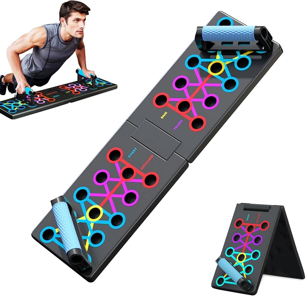 Multifunctioneel Push-upboard - Opvouwbaar Trainingsbord - Spiertraining Bovenlichaam - Gerichte Spierstimulatie - Compact Opvouwbaar - Zwart