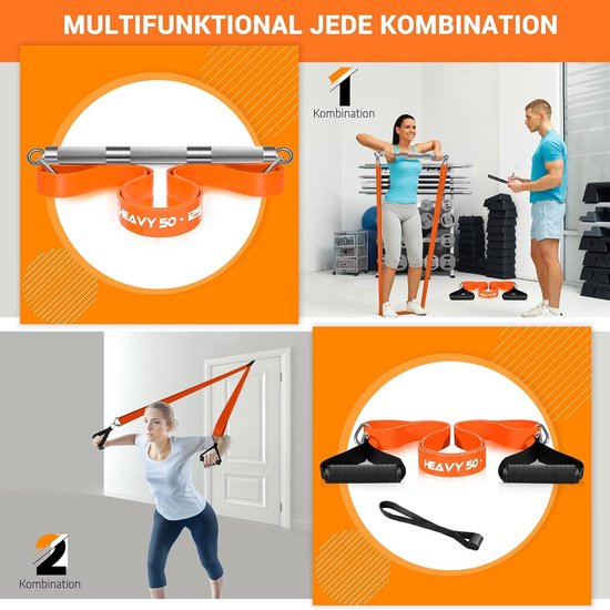 Set van Weerstandsbanden met Afneembare Oefenstang, 4 Niveaus Pull-Up Bands - 500lbs Fitness Workout Kit voor Krachttraining, Pilates en Yoga - Thuis Gym Apparatuur voor Sport en Fitness — afbeelding 3