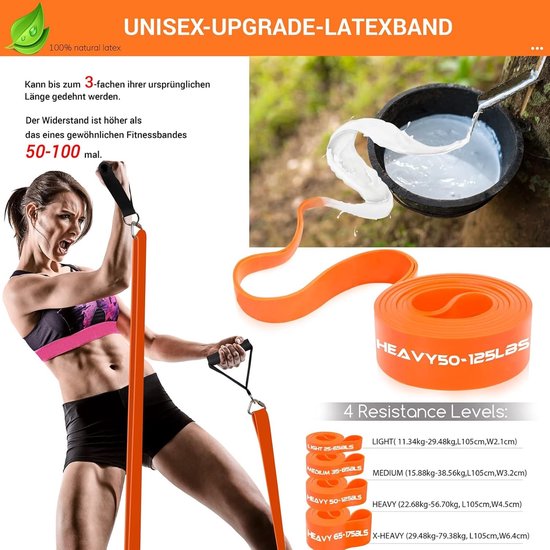 Set van Weerstandsbanden met Afneembare Oefenstang, 4 Niveaus Pull-Up Bands - 500lbs Fitness Workout Kit voor Krachttraining, Pilates en Yoga - Thuis Gym Apparatuur voor Sport en Fitness — afbeelding 2