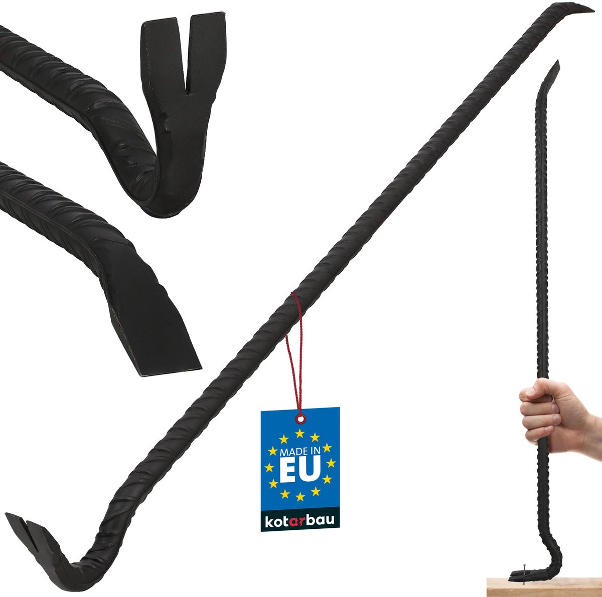 KOTARBAU® Koevoet - Breekijzer - Breekstang 120 cm - Breekijzer met Spijkertrekker - Dubbelzijdig - Poedergecoat Staal - Zwart