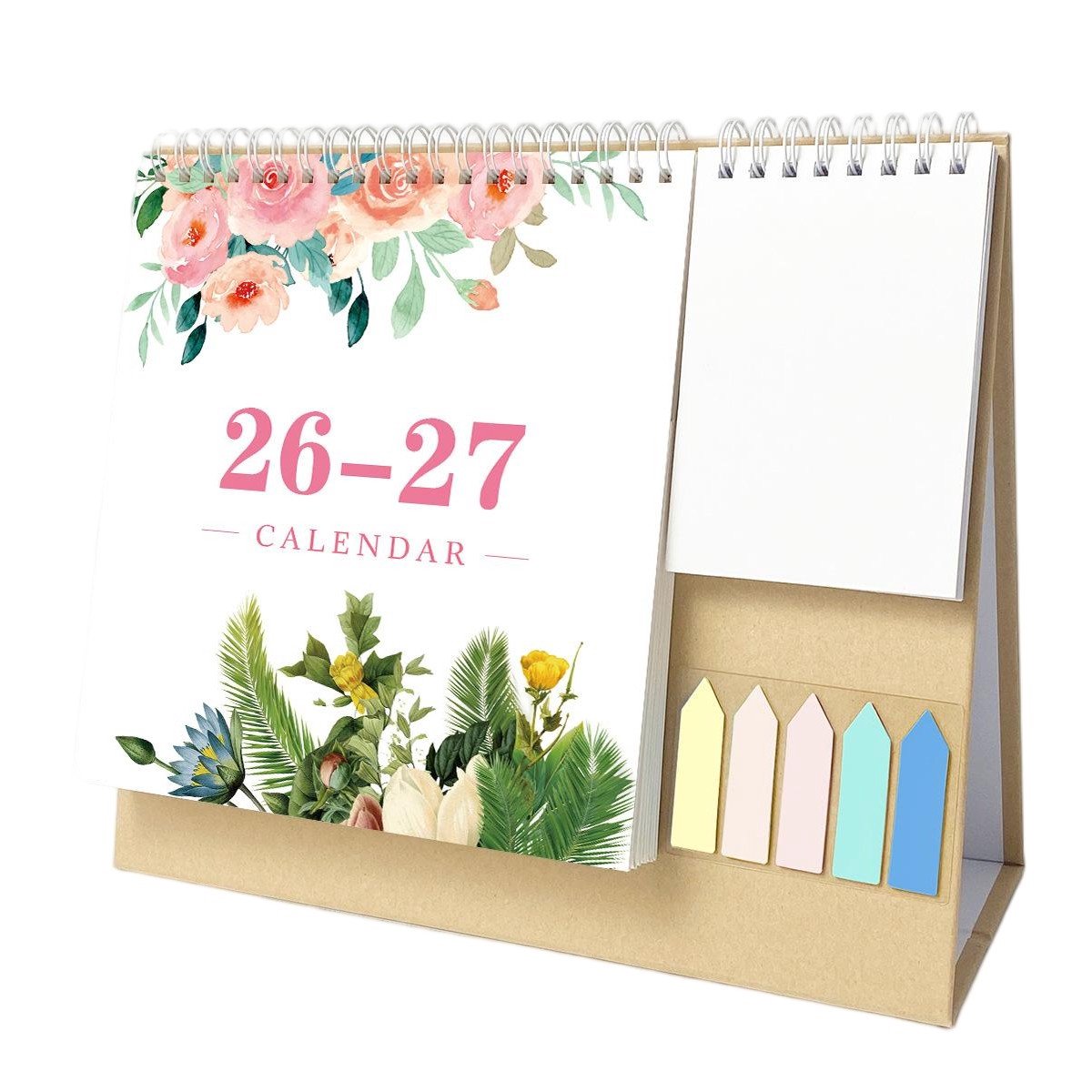 Bureaukalender 2026-2027 – Bureauplanner met Notitieblok & Memoblaadjes – Maandplanner met Opbergvak – Voor Kantoor, Thuis & Studenten – Blooming Flowers – Juli 2026 t/m Juni 2027 – 1 Stuk