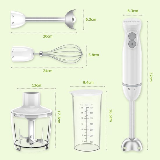 Staafmixer Set - Keuken Blender - Maaltijden Bereiden - Krachtige 1000W Motor - 700ml Maatbeker - Wit — afbeelding 3