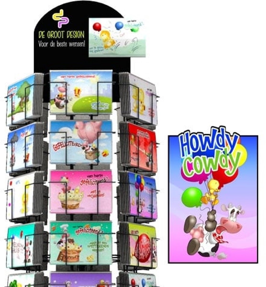 Howdy Cowdy 17x11 complete serie inclusief display in bruikleen, topkaart en backcards
