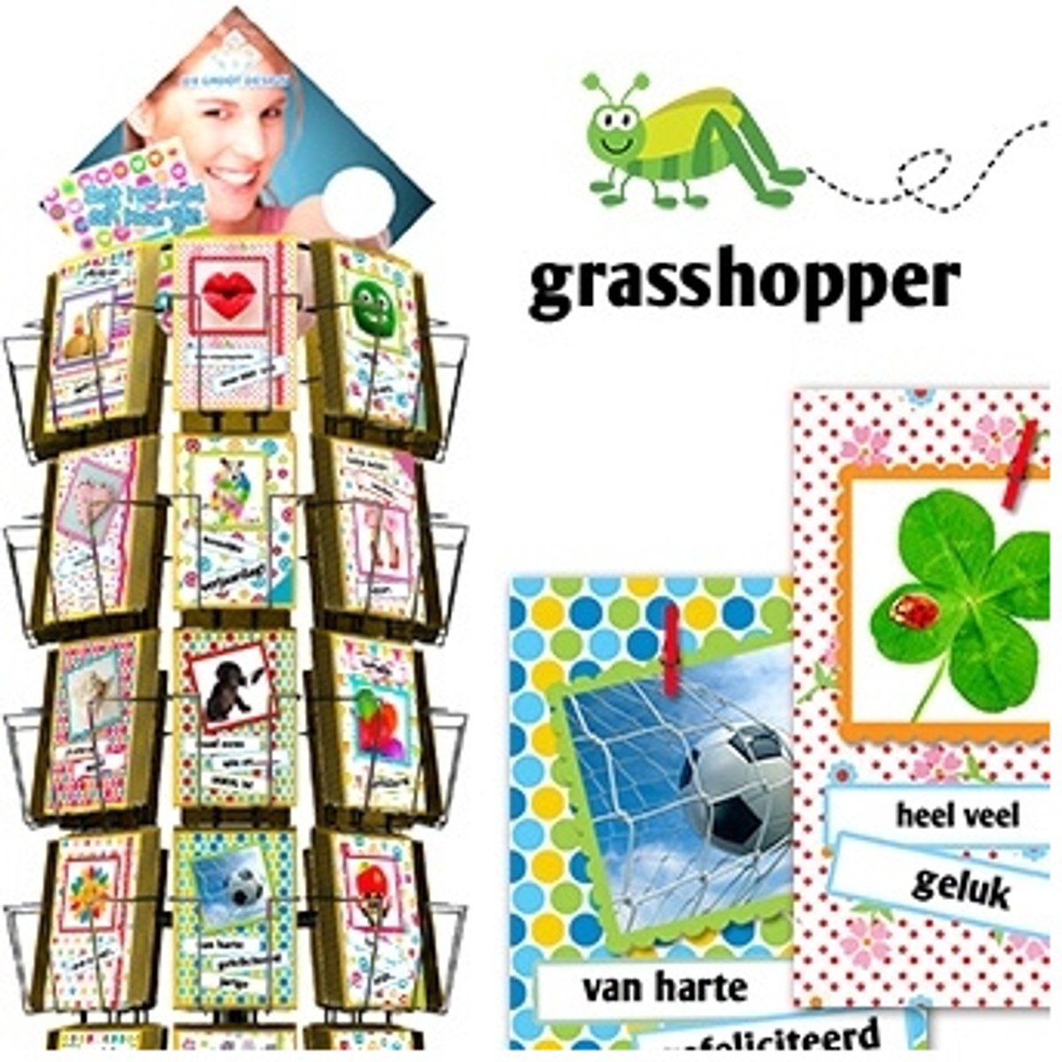 Grasshopper 11x17cm complete serie inclusief display in bruikleen, topkaart en backcards