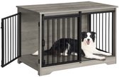 HILINSIE Hondenbench, 100 cm, 2 Deuren, Licht Ivoor, Schuifdeuren, Moderne Houten Binnenbench Voor Middelgrote Of Grote Honden, Hondenkooi Voor Thuis, 100 x 60 x 68 cm