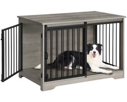 HILINSIE Hondenbench, 100 cm, 2 Deuren, Licht Ivoor, Schuifdeuren, Moderne Houten Binnenbench Voor Middelgrote Of Grote Honden, Hondenkooi Voor Thuis, 100 x 60 x 68 cm