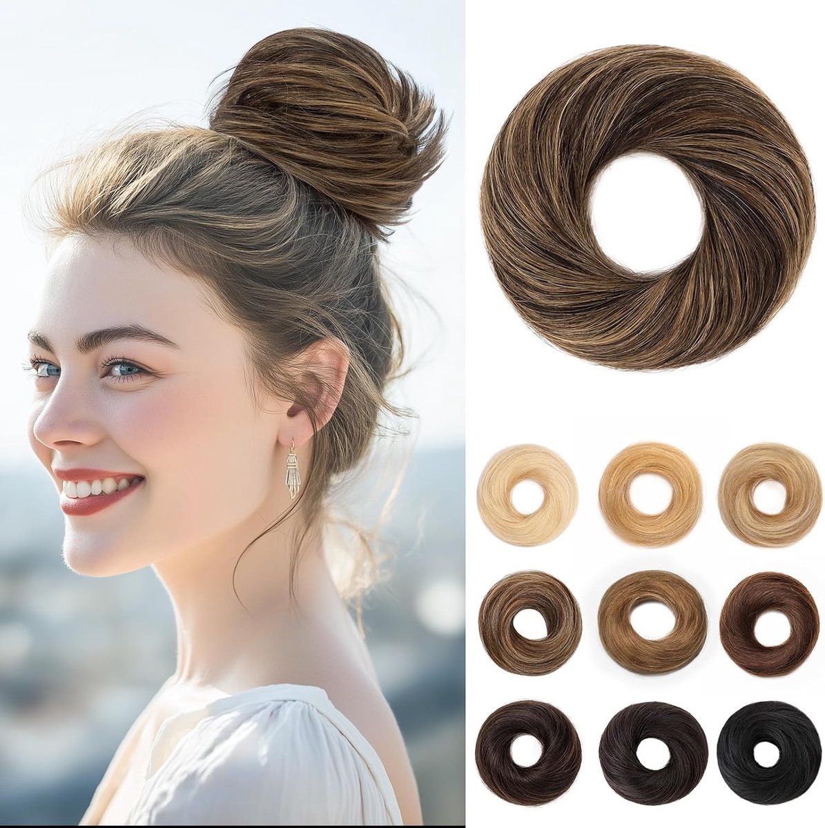 Messy Bun Scrunchies - Natuurlijk Zwart - 6-8 cm - Echt Mensenhaar Donut Haarstukje - Voor Vrouwen en Meisjes