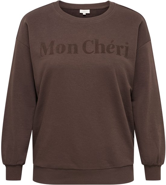 Bruine sweater met de tekst 'Mon Chéri' in reliëf.