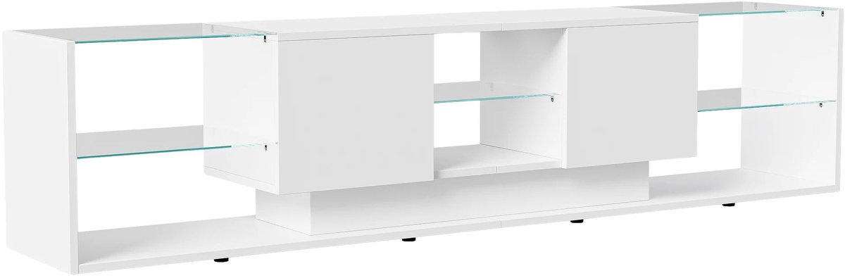 TV Meubel 200x35x45 cm Wit - Modern Dressoir met LED Verlichting, Lades, Opbergruimte