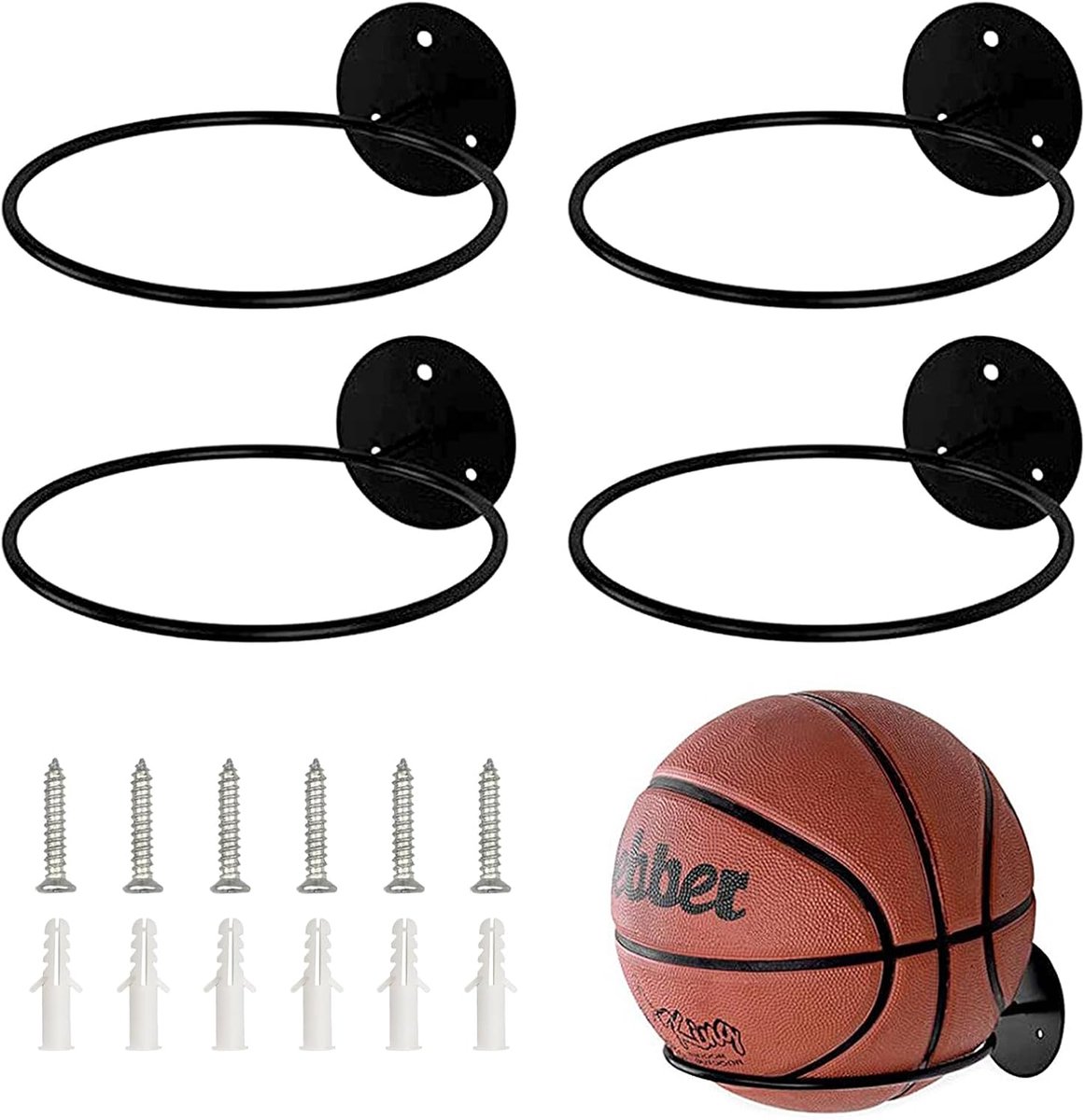 Ballhouder 4 stuks - Wandmontage met schroeven - Geschikt voor diverse ballen - Ruimtebesparend en praktisch - ShopVlot