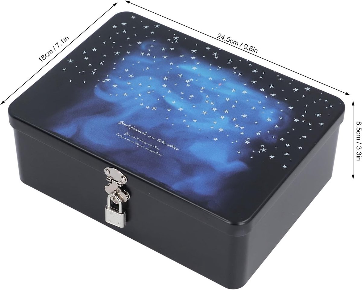 SnelShoppen - Vintage Tin Sieradenbox met Hangslot, Rectangulaire Metalen Opbergdoos voor Kettingen, Handwerk - Grote Maat