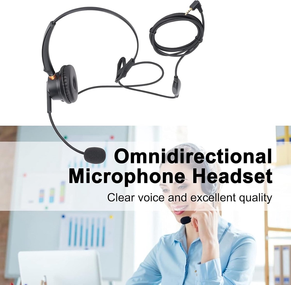 SnelShoppen - 2.5mm Business Headset met Microfoon, Verstelbare Hoofdband, Geluidsonderdrukkende Microfoon voor Vast Draadloze DECT Telefoons, Callcen