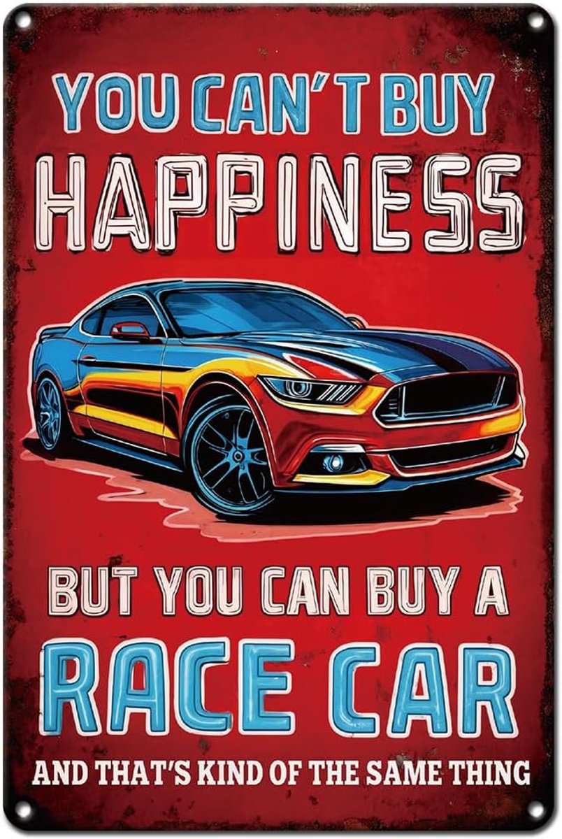 SnelShoppen - Racing Car Neon Lichten Metaal Bord 20 x 30 cm Coole IJzeren Waterdichte Wanddecoratie voor Bar Auto Droom Club