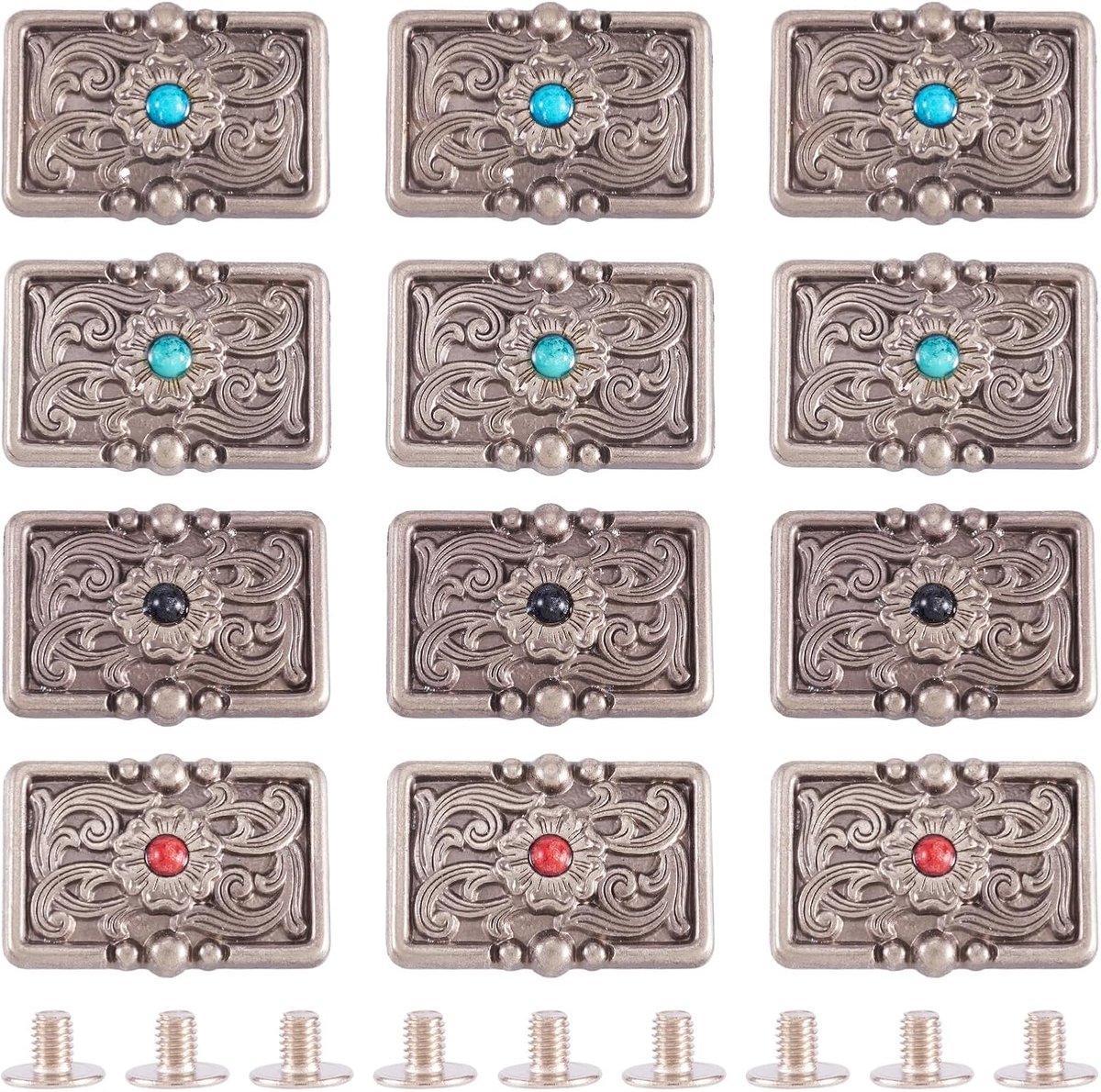 SnelShoppen - 16 Sets Turquoise Schroefoverige Rivetten Leer Rivetten Rechthoekige Garment Knopen Tibetaanse Stijl Decoratie Stud Rivet Voor Portemonn