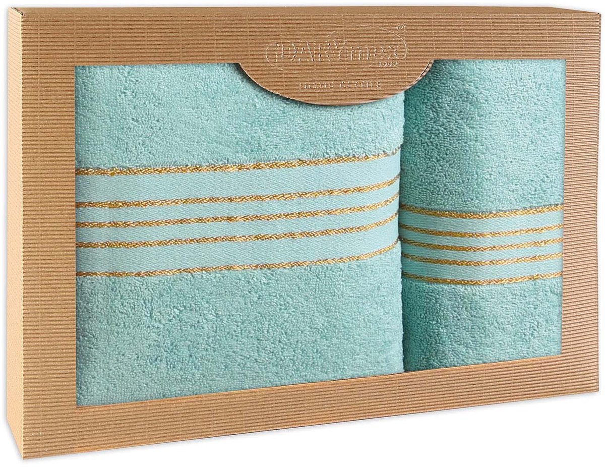 Darymex Premium - Handdoekenset - 2-delig (50x90 & 70x140) - 100% Katoen - Kleur Turkoois in Luxe Cadeaudoos