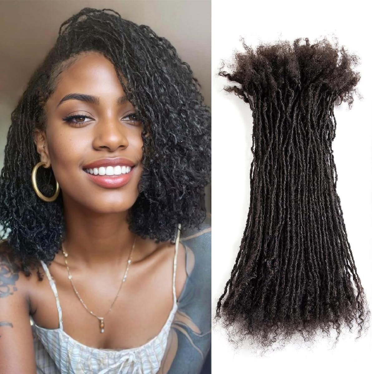 SnelShoppen - Originea Locks Natuurlijke Dreadlocks Extensions 100% Echte Mensenhaar 0cm Dikke Handgemaakte Krullende Extensions (6 inch, 100 Salts)