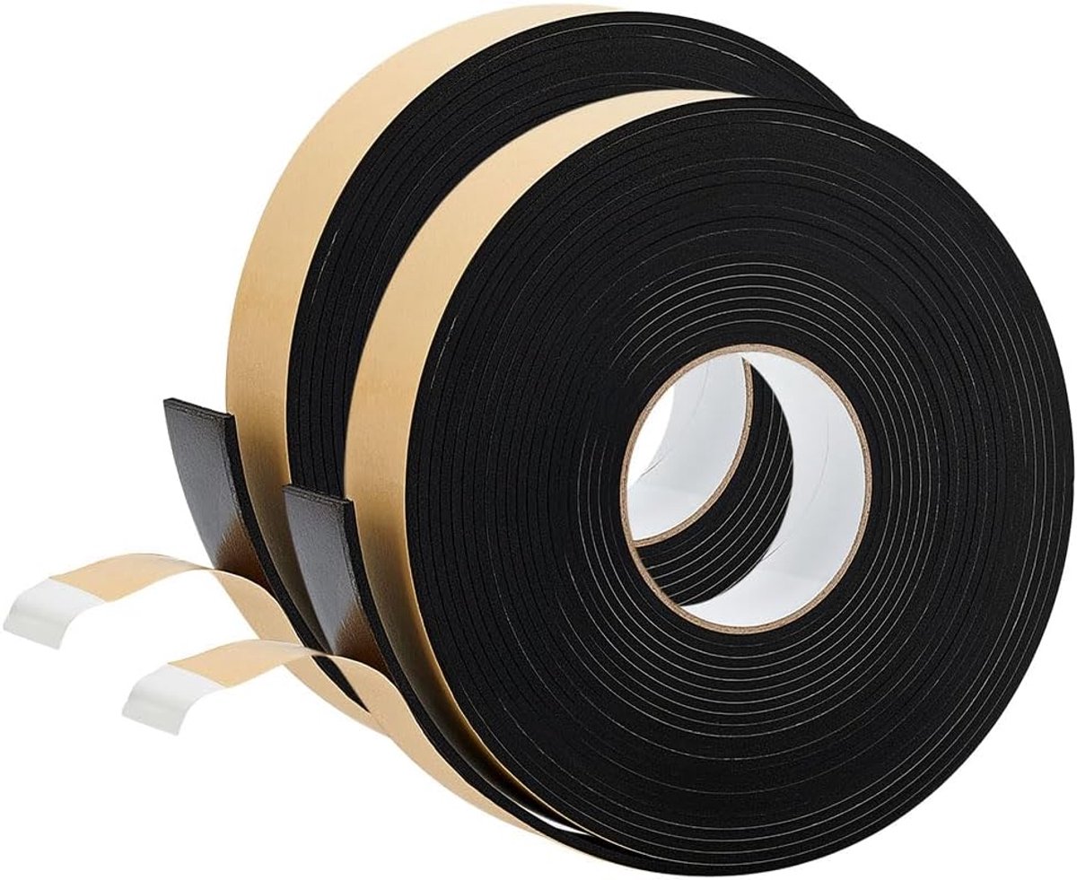 SnelShoppen - 2 Stuks 20m Zelfklevende Foamstrip, Zwarte Enkele Lijm Weather Stripping Isolatie Tape voor Raam en Deur, 41mm Breed, 3mm Dik, 3m(10m)/R